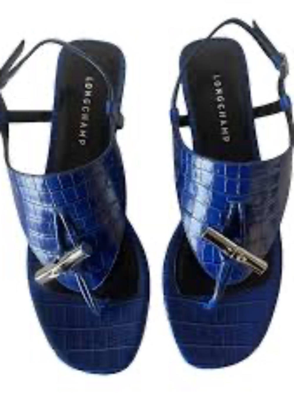 Longchamp Shield Croc Embossed Sandal Blue Size EU 38/ US 7.5